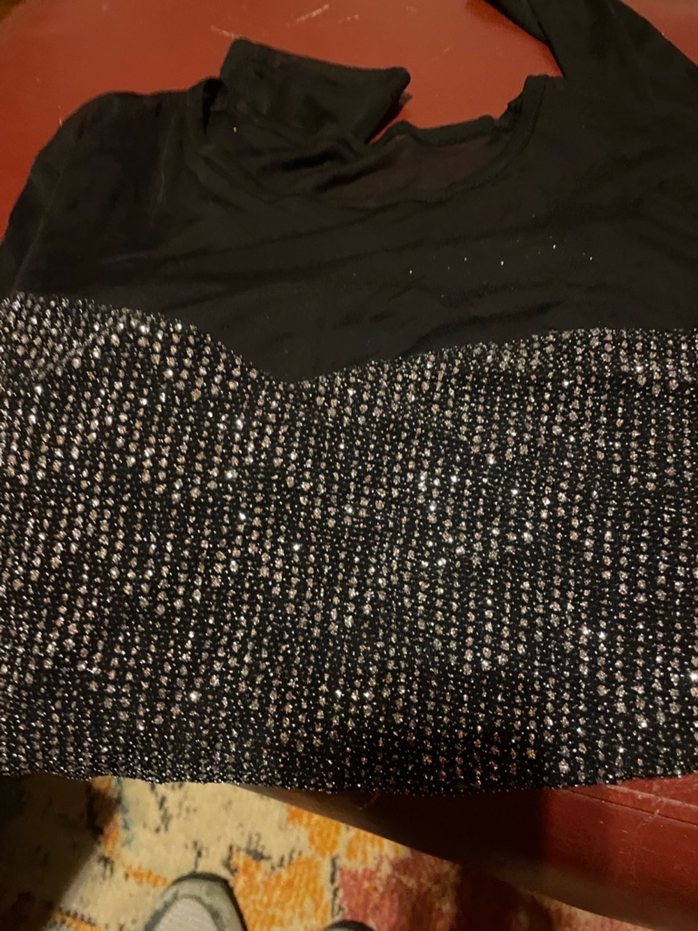 Black Sparkle Bling-Bling Knit Long-sheer Sleeve Top and upper neck! Size S - Picture 5 of 5